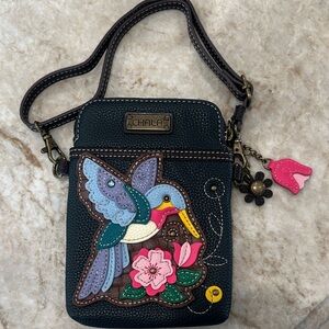 Chala Black Crossbody with Hummingbird and Floral Design